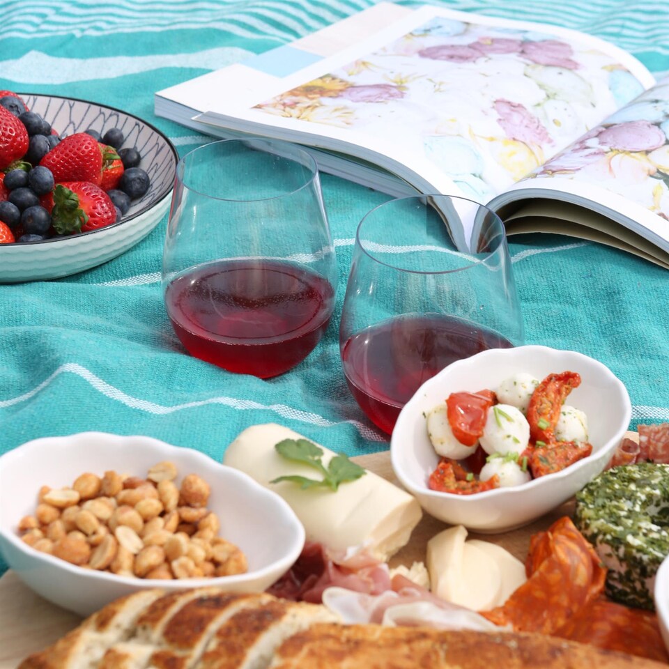 image 1 of Argon Tableware 600ml Plastic Wine Glasses - Set of 6 - Clear Reusable Stemless Cocktail Champagne Tumbler Drinking Cups