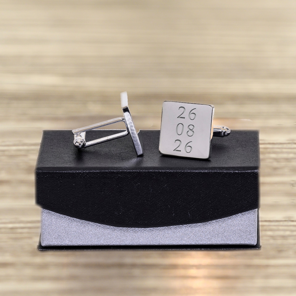 image 1 of Personalised Special Dates Silver Finish Cufflinks Wedding Couple