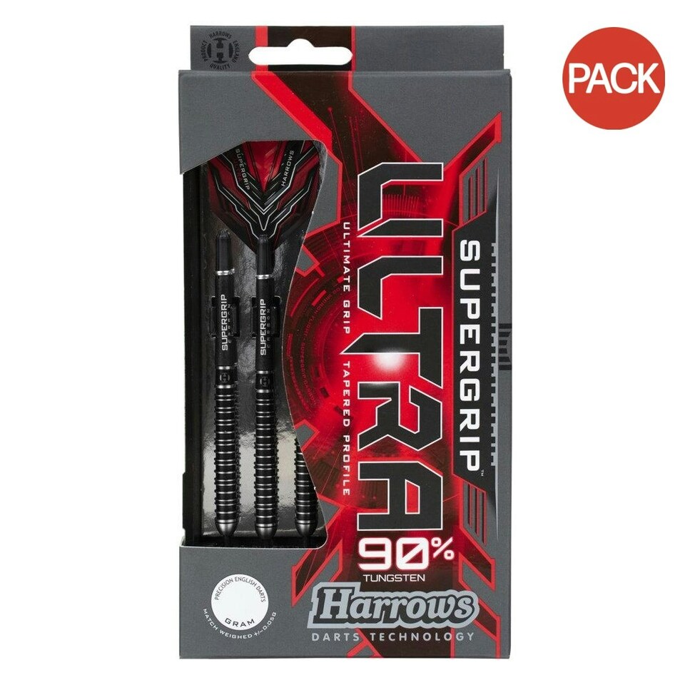 Harrows Supergrip Ultra Tungsten Darts Set (Pack of 3) - Black/Red - 24g