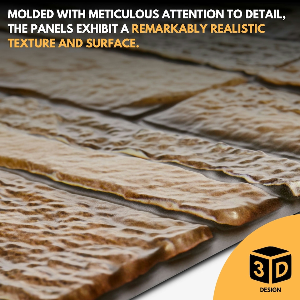 image 1 of NOVECRAFTO 3D Wall Panels – 6 PVC Sheets, Covers 2.76 sqm (29.76 sq ft), 96x48cm Each – Rustic Tan Brickwork Effect Cladding, Moisture Resistant