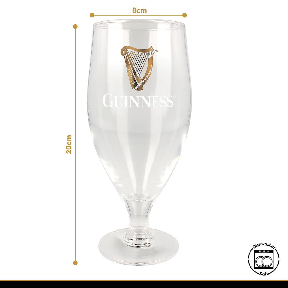 image 1 of Guinness Stemmed Pint Glass Set - 2 Piece Large Reusable Glass Craft Beer Drinking Tulip Lager Ale Pub Kitchen Tumbler Cups Set