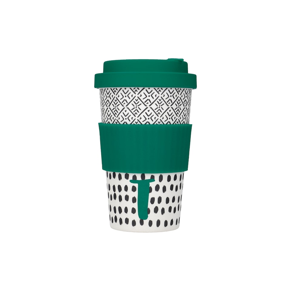 image 1 of KitchenCraft 410ml Bamboo A to Z Letter "T" Reuseable Mug | Multi