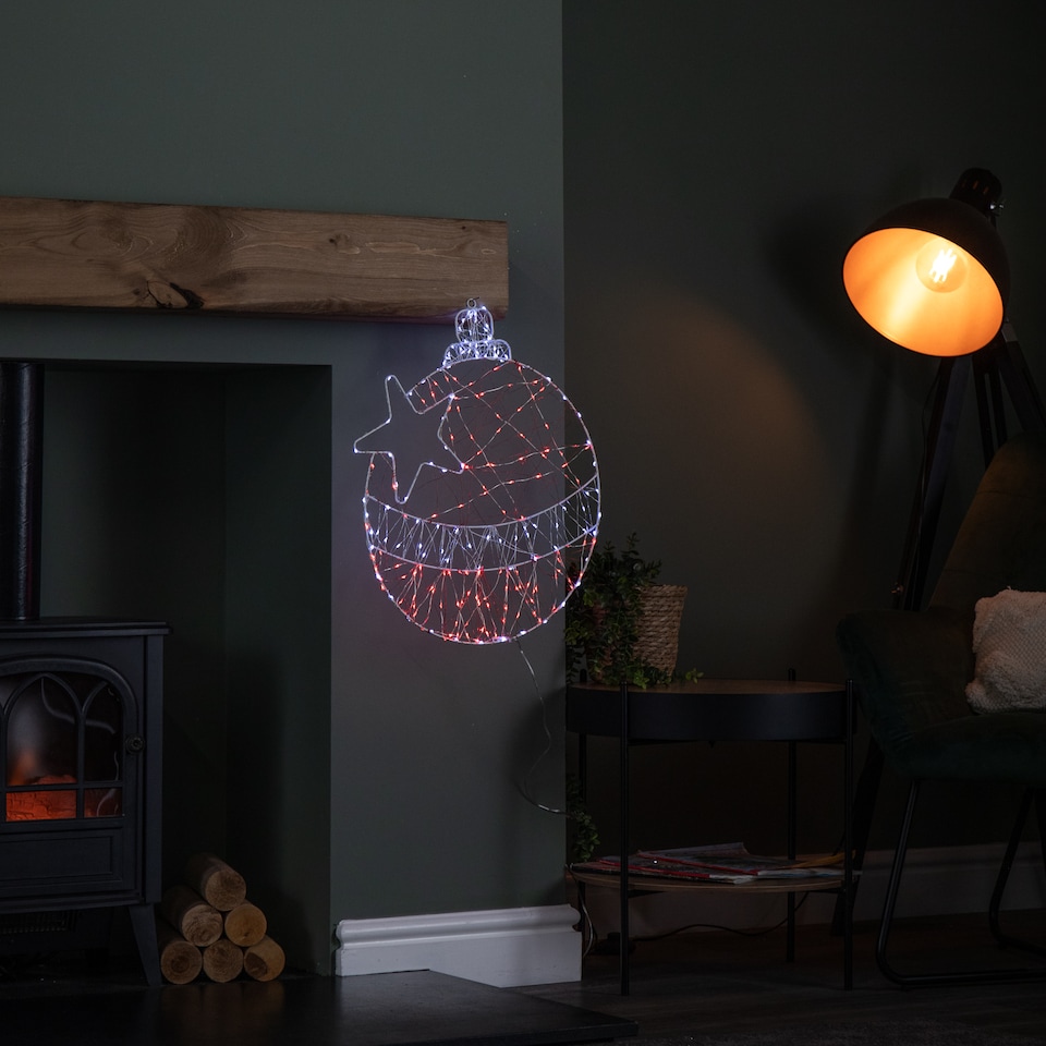 image 1 of 52cm x 42cm Light up Christmas Ball Dewdrop Silhouette with Twinkling Red and White LEDs