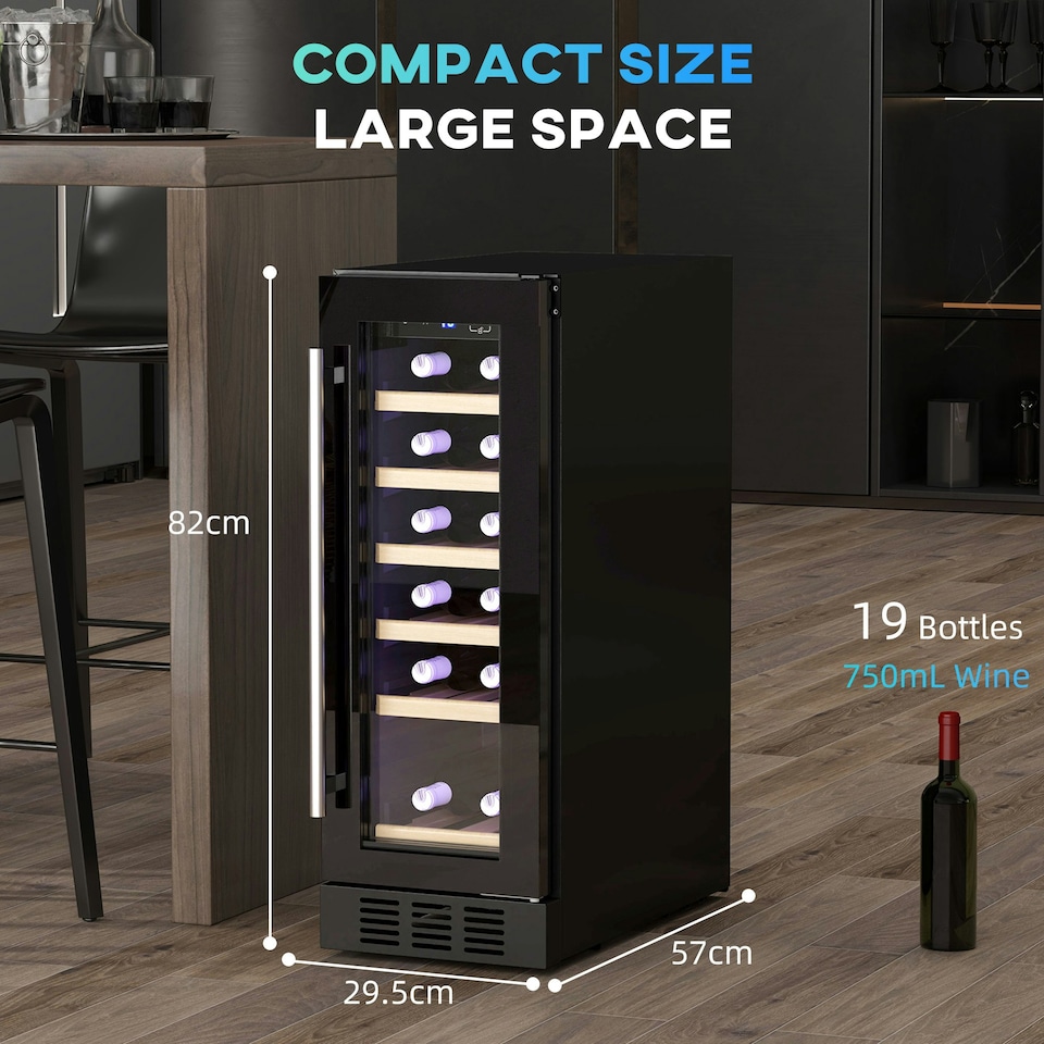 image 1 of HOMCOM Freestanding / Built-in Wine Cooler Fridge, 19 Bottle, Black 