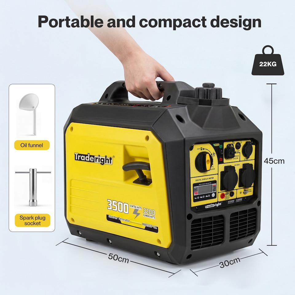 image 1 of Traderight Inverter Generator 3500W Portable Petrol Quiet Backup Power Pure Sine