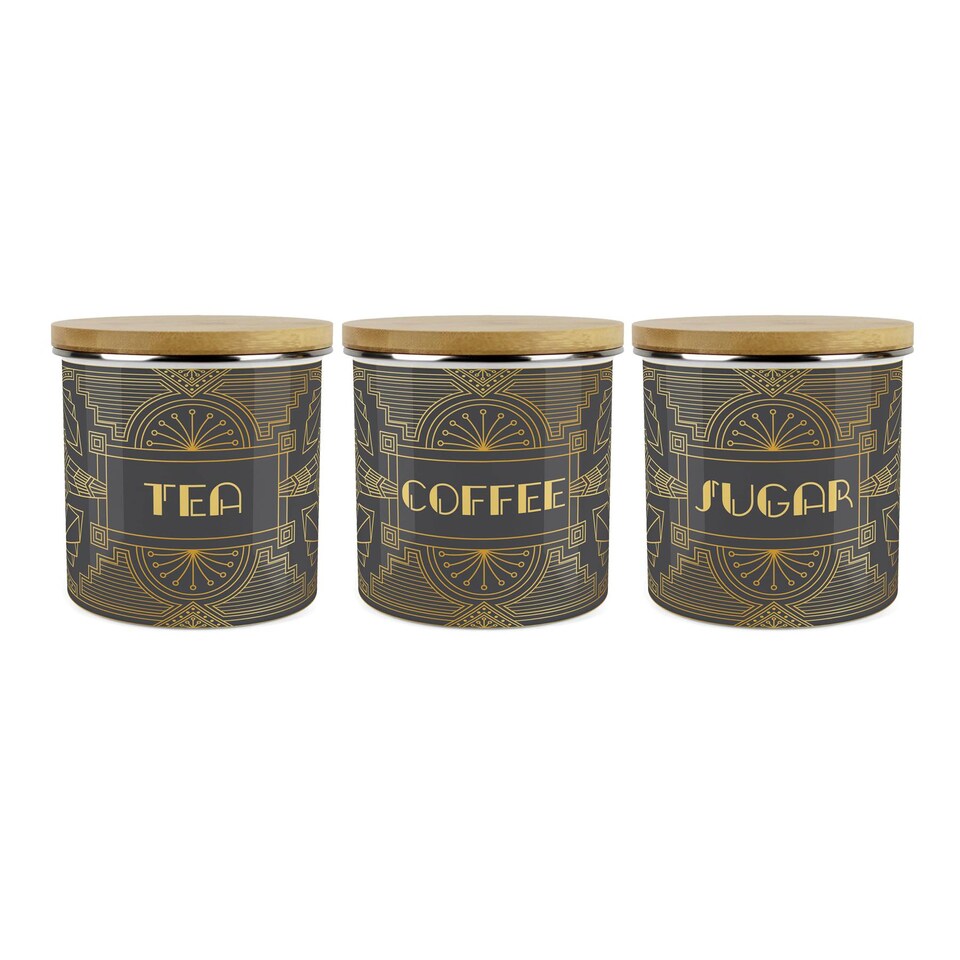 image 1 of Vintage Glamour Tea, Coffee & Sugar Large Kitchen Canisters - Set of 3