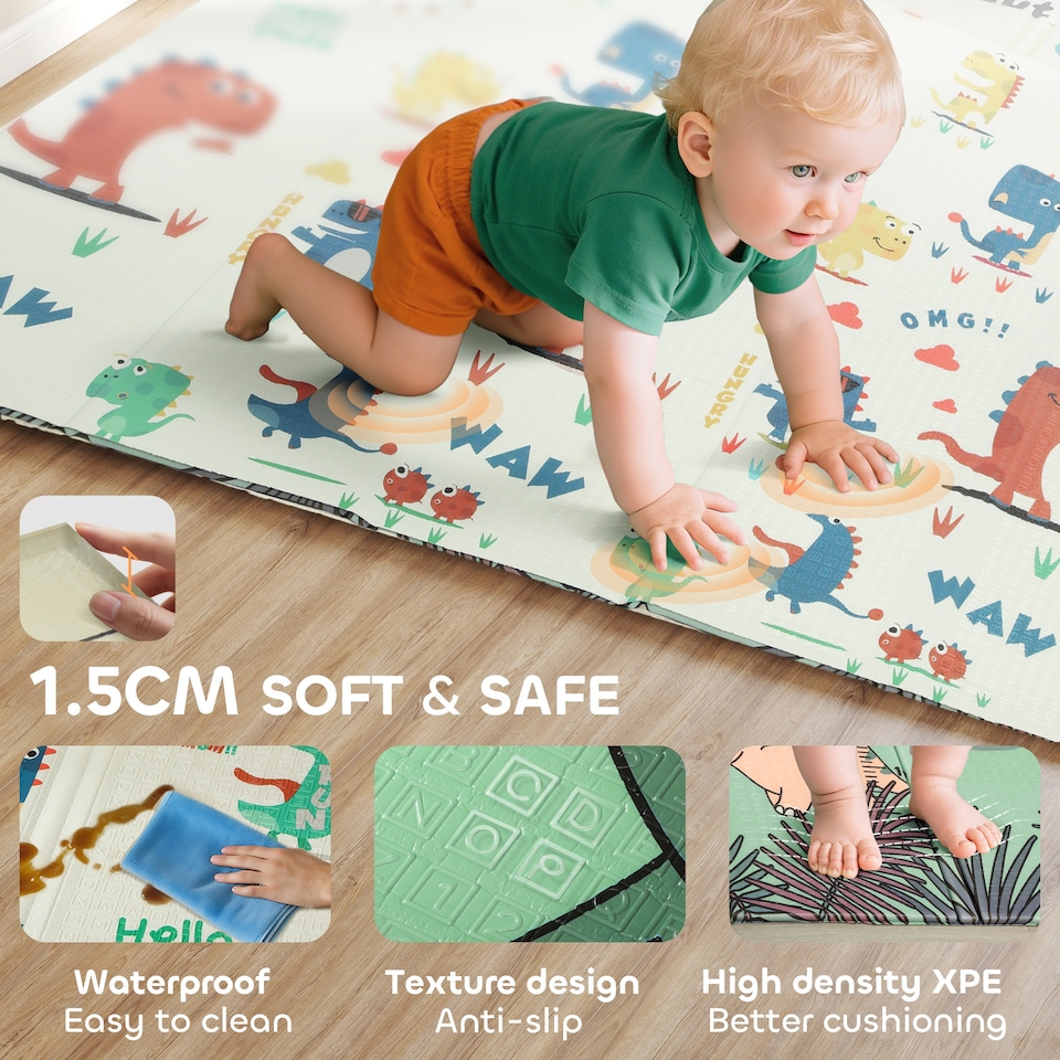 image 1 of AIYAPLAY Baby Play Mat, Foldable Activity Playmat, Dinosaur Theme