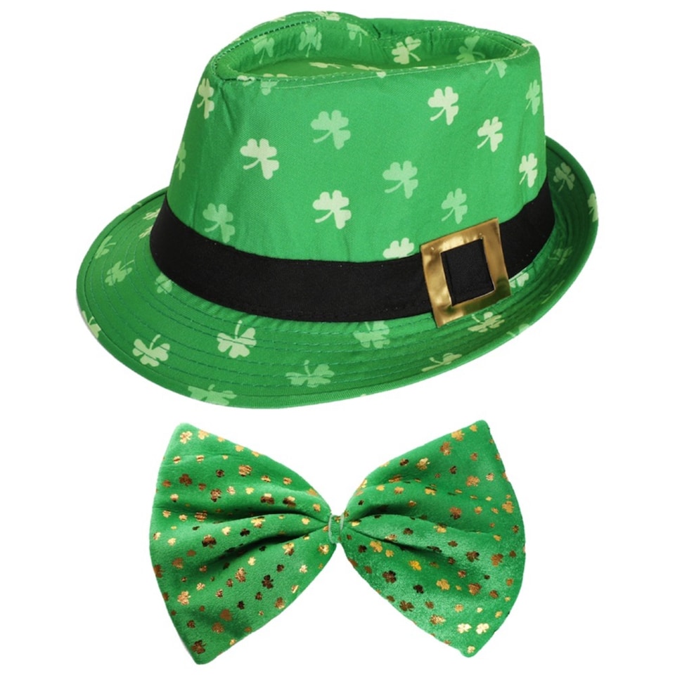 image 1 of Irish Trilby Hat & Jumbo Irish Bow Tie | Green | 12