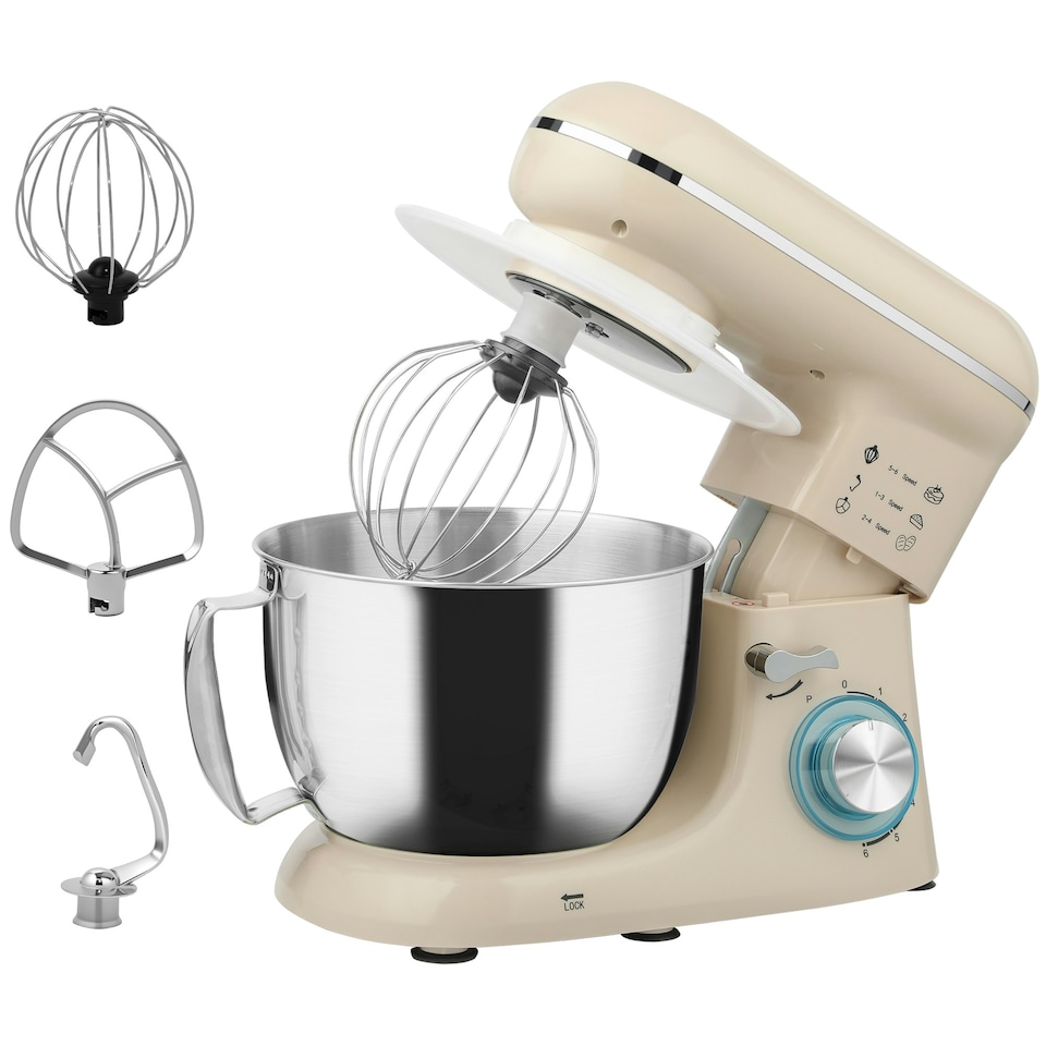 image 1 of HOMCOM Electric Stand Mixer, 4.5L Food Mixer with Dough Hook, Whisk, Beige