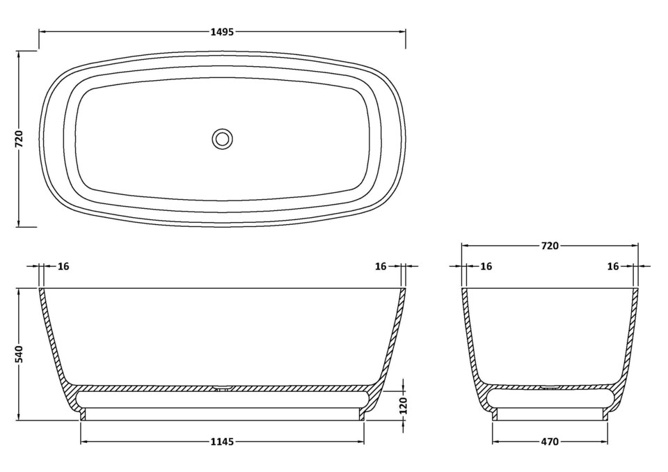 image 1 of Balterley Divita Bath 1495 x 720 (No Waste)