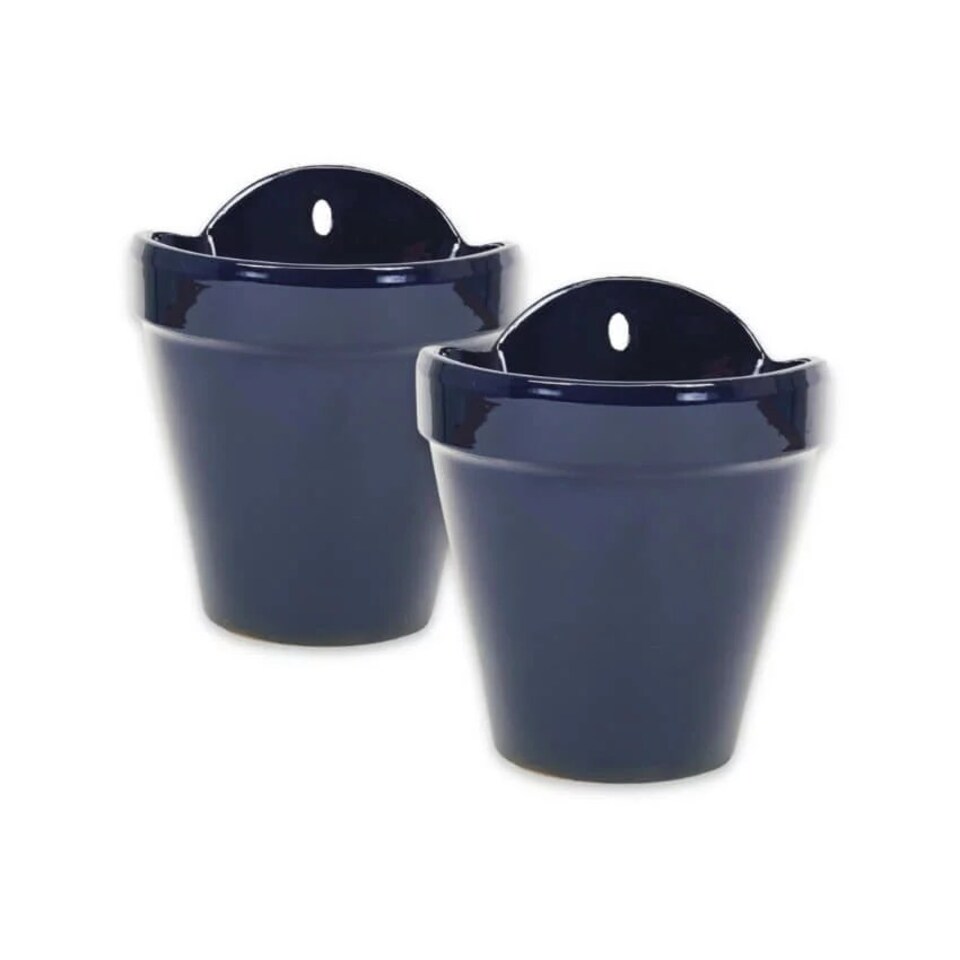 image 1 of Verano Spanish Ceramics Set of 2 Hanging Plant Pots - 22cm Dipped Blue Blue