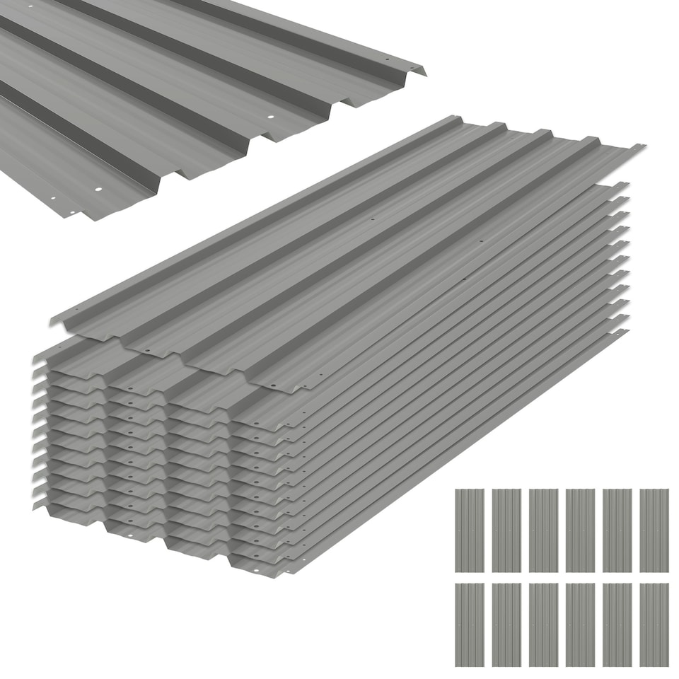 image 1 of Outsunny Pack of 12 Metal Roofing Sheets for Greenhouse, Light Grey Grey
