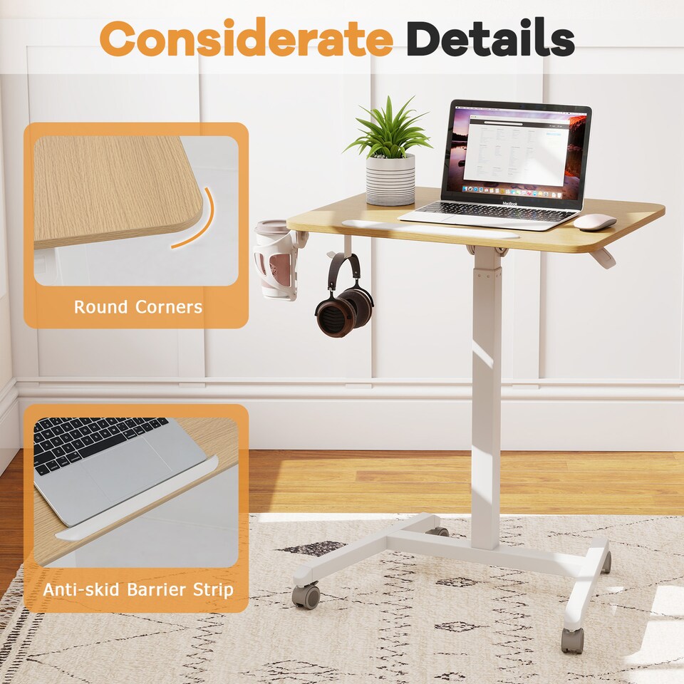 image 1 of COSTWAY Foldable Mobile Desk Portable Computer Desk White