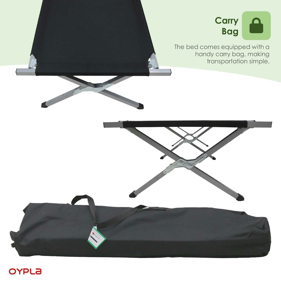 image 1 of Oypla Heavy Duty Outdoor Folding Camping Bed Portable with Carry Bag Black