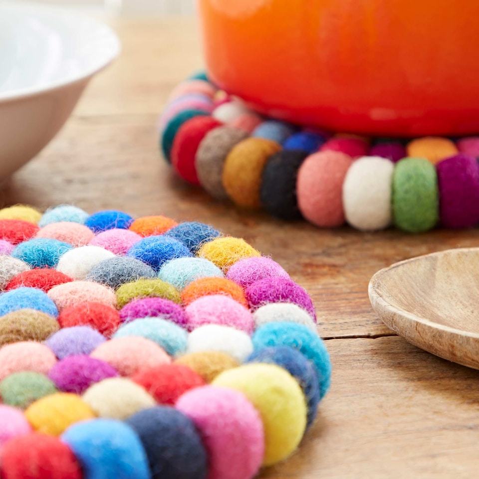 image 1 of Handmade Felt Ball Trivet