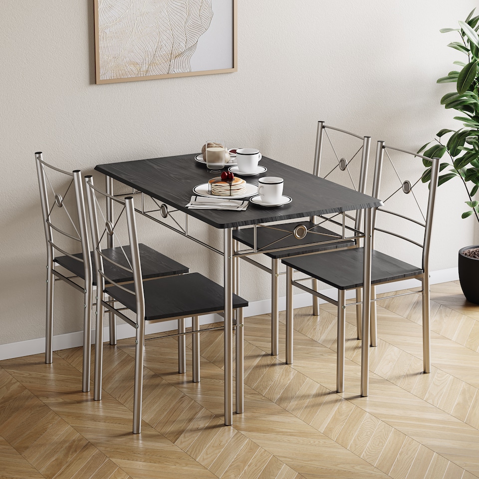 image 1 of Vida Designs Roslyn 4 Seater Dining Set 3 Piece Table & Bench Set, Black