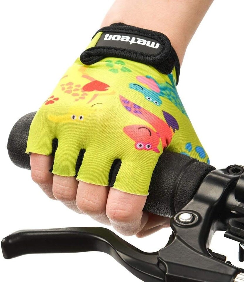 image 1 of Meteor Kids Bike Gloves – Breathable, Non-Slip, Padded for Comfort & Safety | Yellow | Dino | M