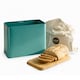 image 1 of Cooks Professional Diamond Pattern Bread Bin with Linen Bag & Bamboo Cutting Board Lid | Green | Teal | 1
