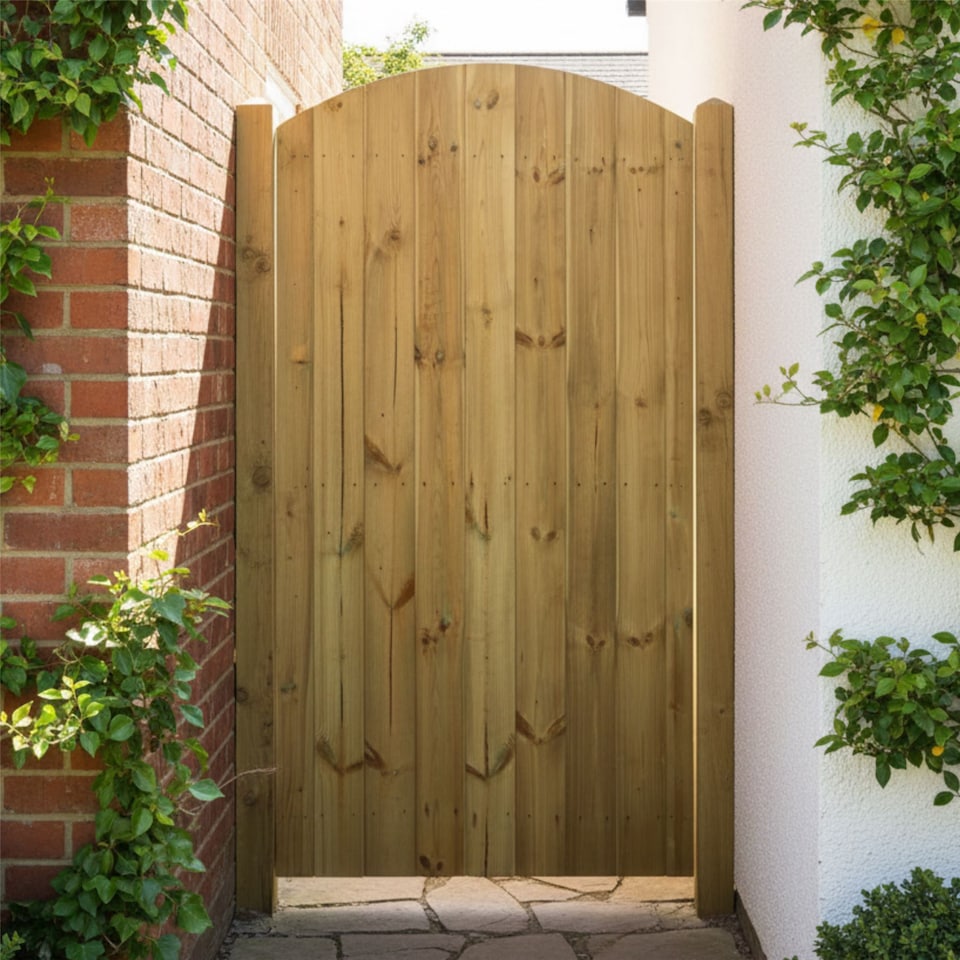 image 1 of Arch Top Wooden Garden Gate 6ft x 2.5ft Tongue & Groove Semi-Braced Treated Door
