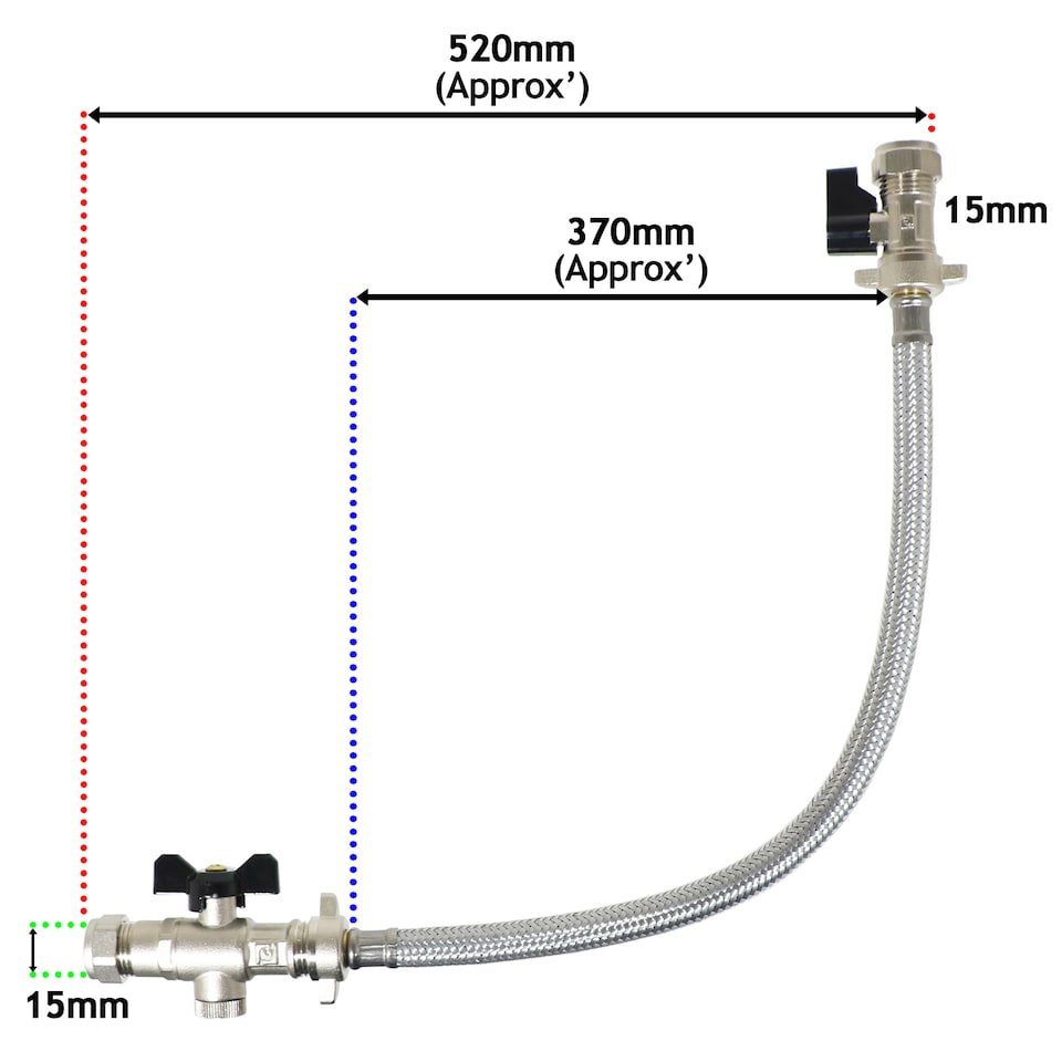 image 1 of SPARES2GO Combi Boiler Filling Loop Straight Part L Compliant Central Heating Lever Check Valve (15mm x 15mm)