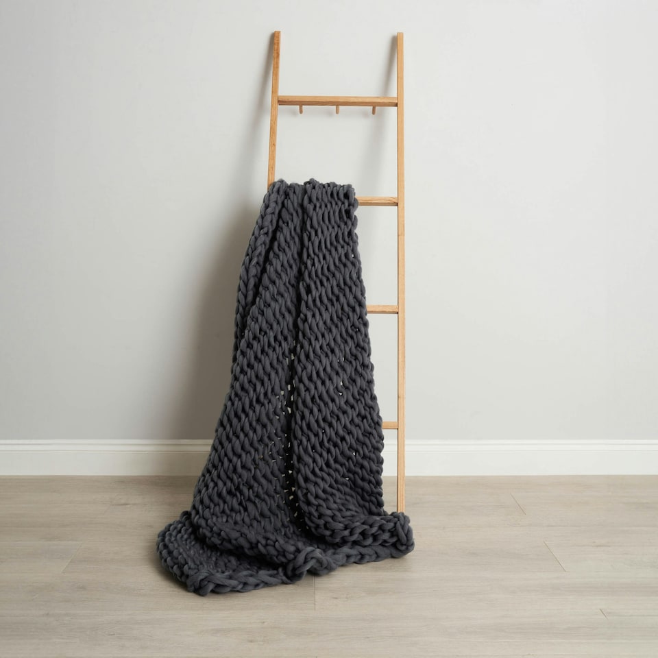 image 1 of BHS Chunky Cable Knit Throw, Grey Grey | Grey