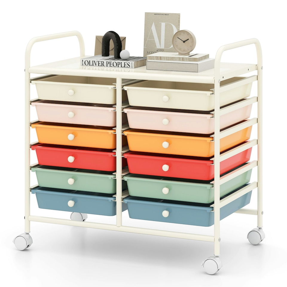 image 1 of COSTWAY 12 Drawers Utility Cart Storage Rolling Macaron