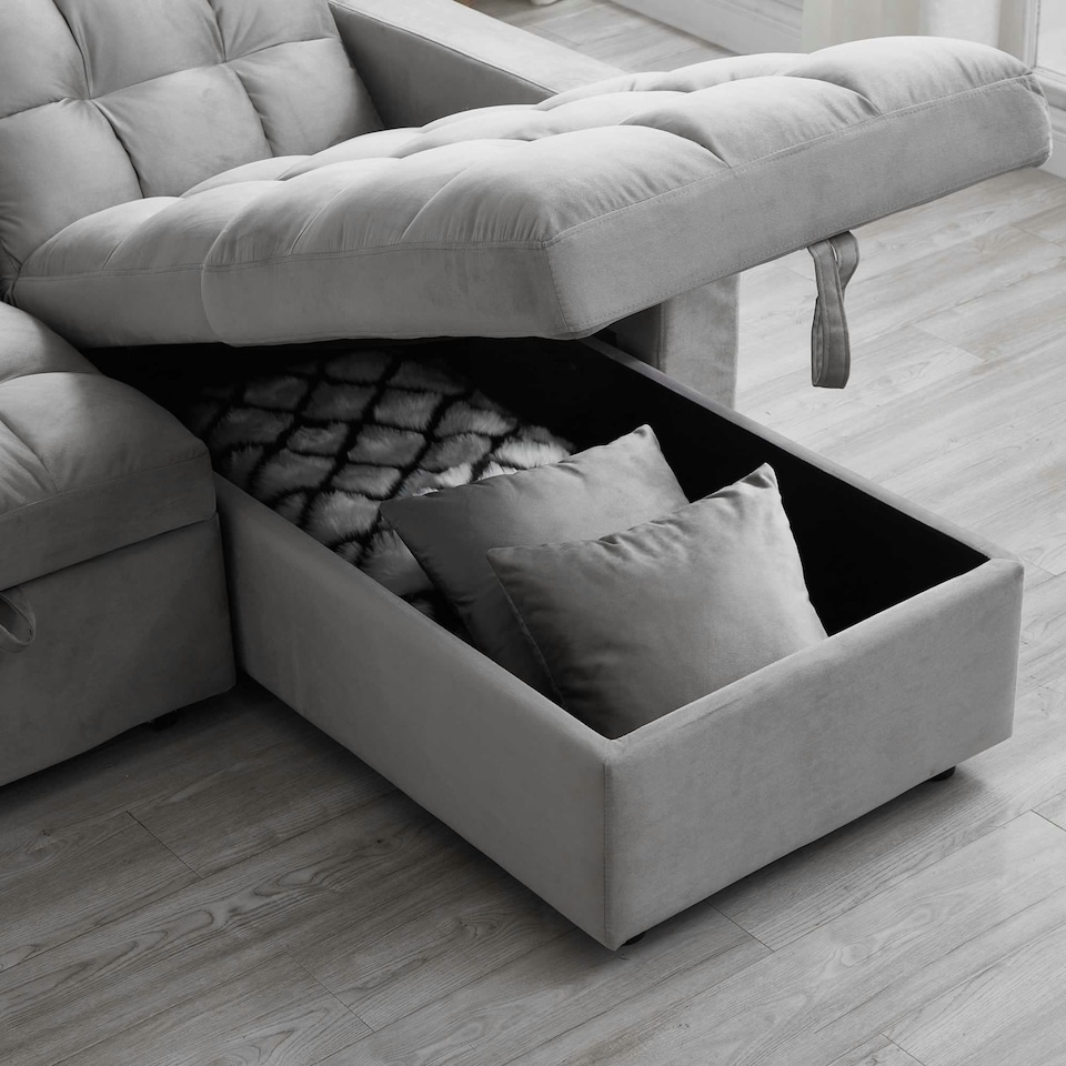 image 1 of Madrid Corner Chaise Lounge L Shape 3 Seater Sofa With With a Reversible Chaise & Pull Out Sofa Bed Grey