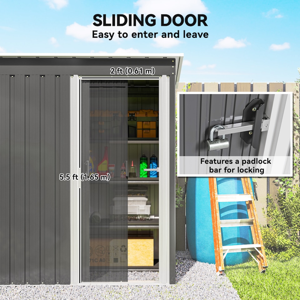image 1 of Outsunny 5 x 3ft Garden Storage Shed with Sliding Door and Sloped Roof, Lean to Outdoor Equipment Tool Shed for Garden, Light Grey | Grey | 1