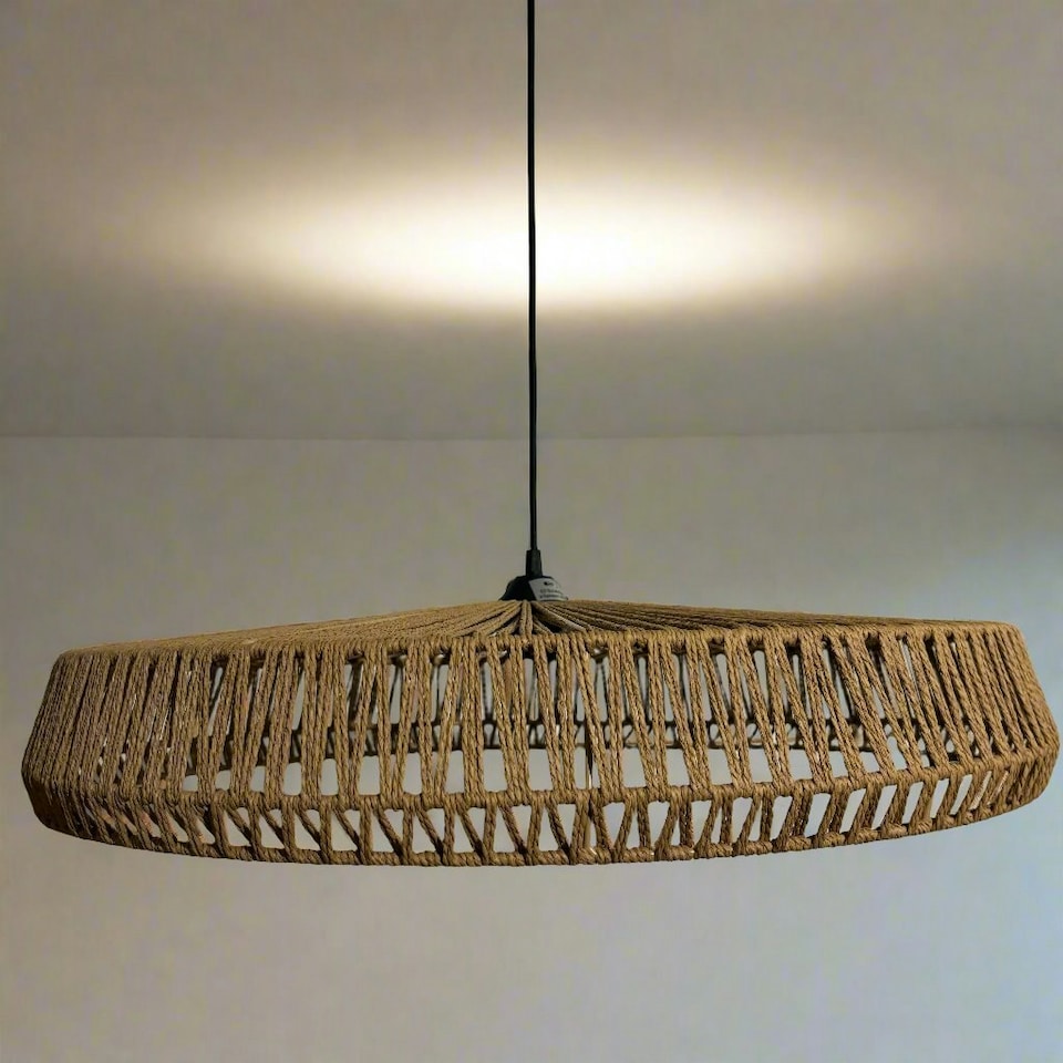image 1 of CGC 70 cm Extra-Large Natural String Woven Round Easy-Fit Lampshade | Brown | Natural | 70 cm