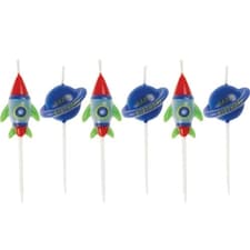 Outer Space Pick Birthday Candles - Pack of 6
