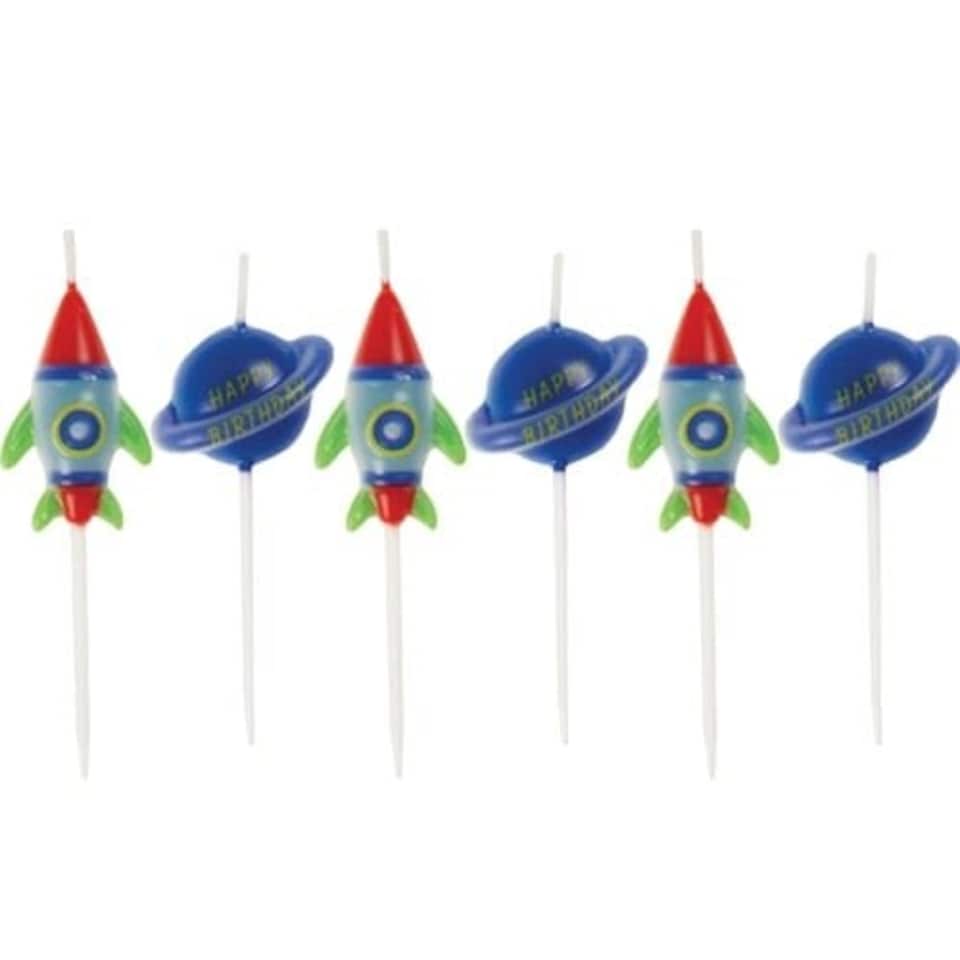 Outer Space Pick Birthday Candles - Pack of 6