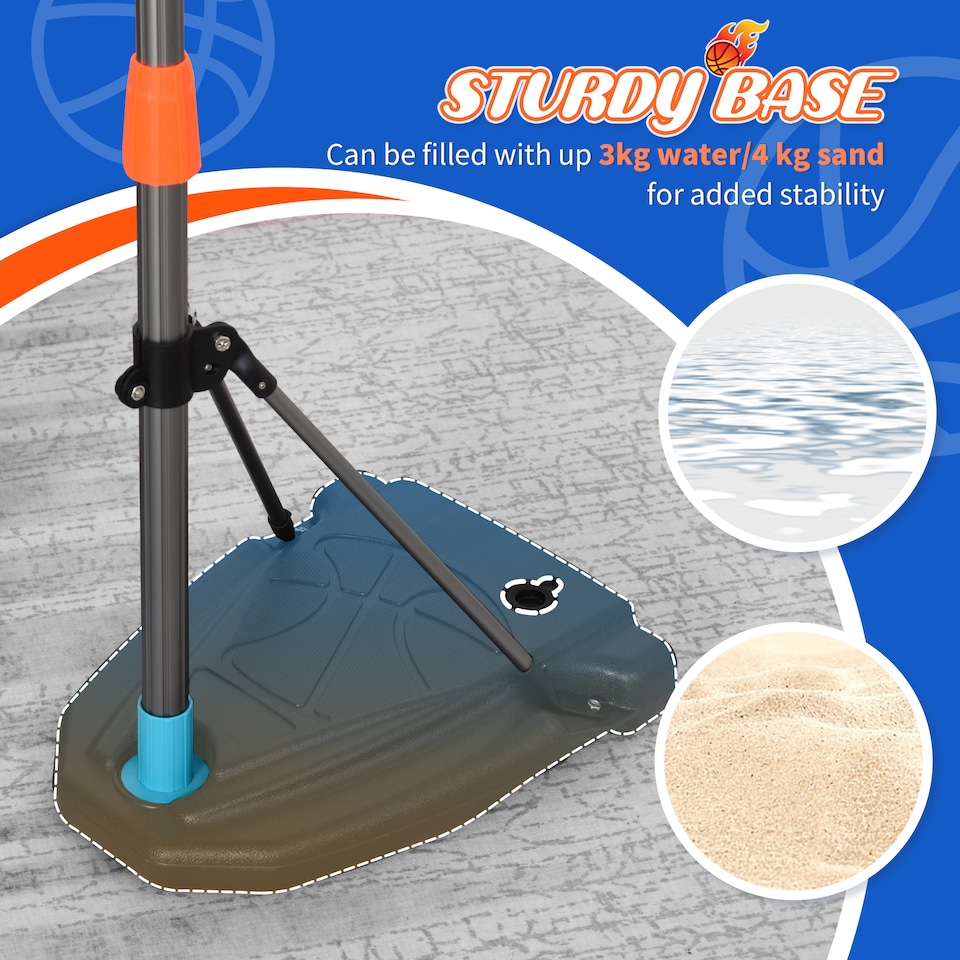 image 1 of HOMCOM 3 Pcs Kids Basketball Set w Hoop Ball Pump Height Fillable Base 3-8 Yrs