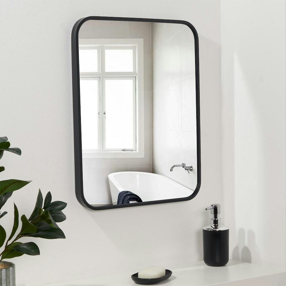 image 1 of OHS Rectangular Wall Mounted Framed Vanity Glass Mirror, 54x42cm - Black