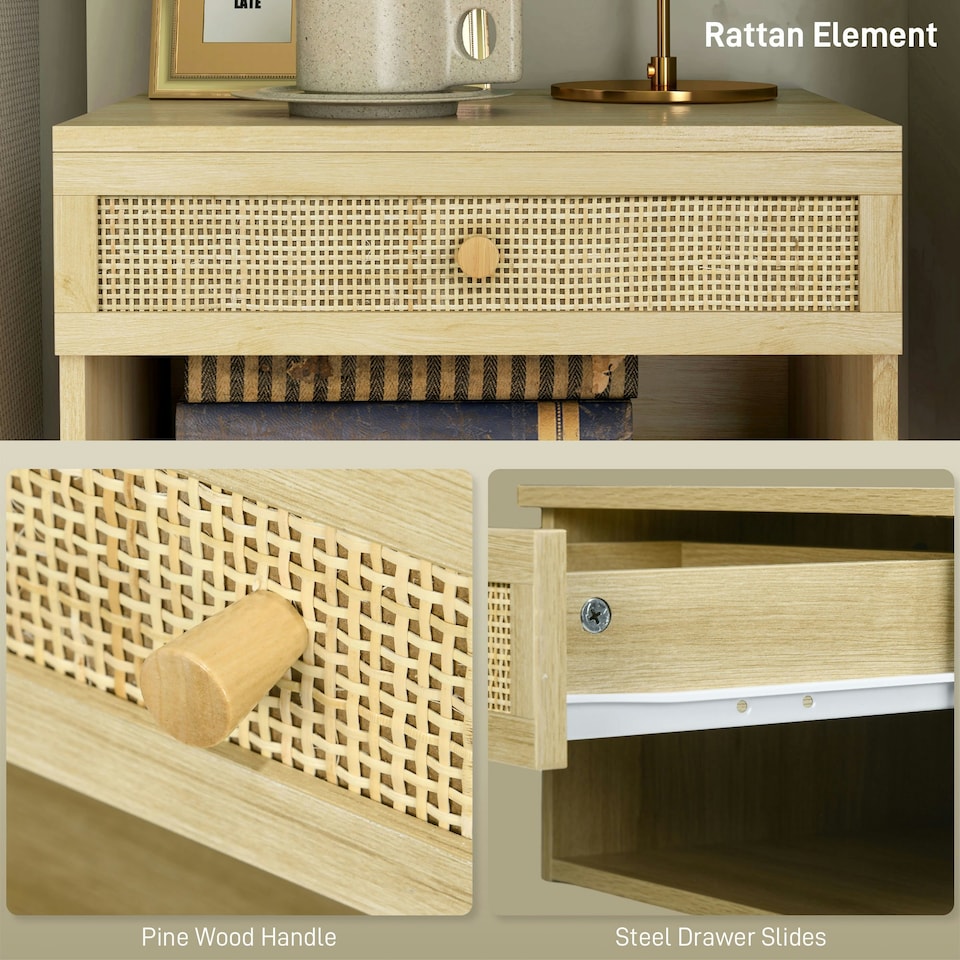 image 1 of Floating Nightstands Set of 2 with Rattan Drawer and Storage Shelf for Bedroom