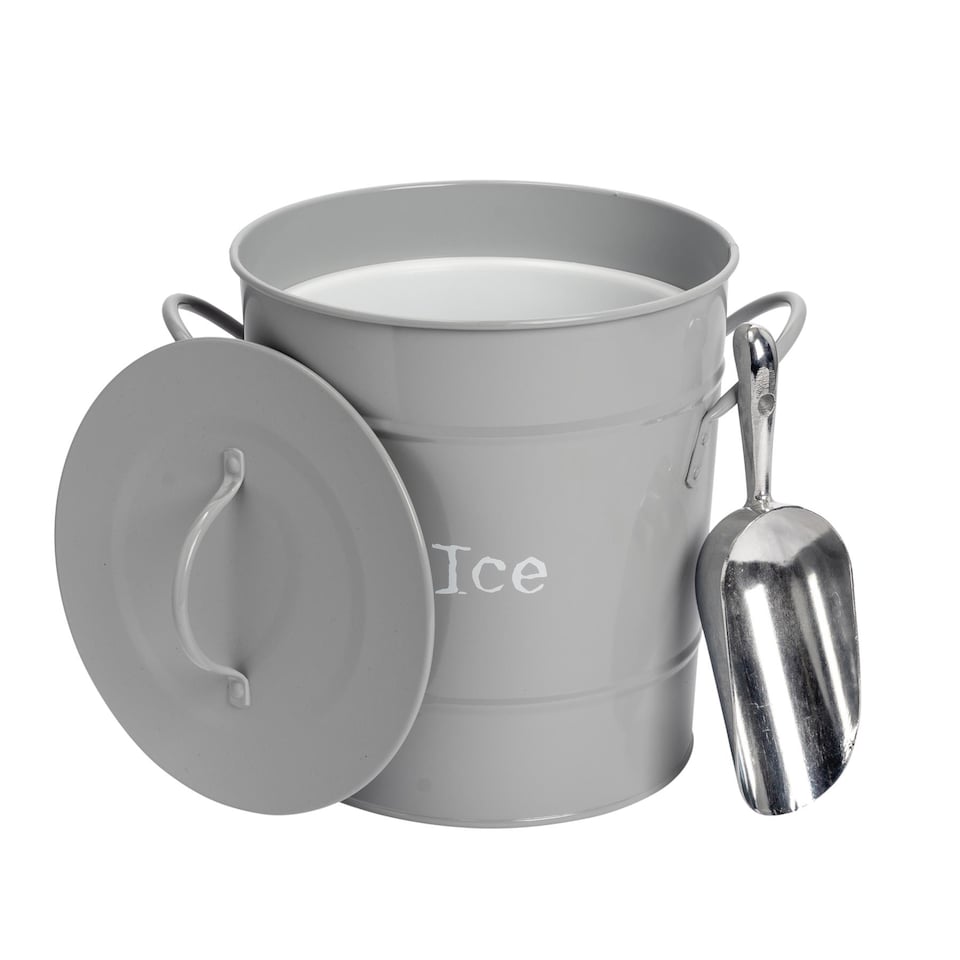 image 1 of Harbour Housewares Vintage Metal Ice Bucket with Scoop - Grey