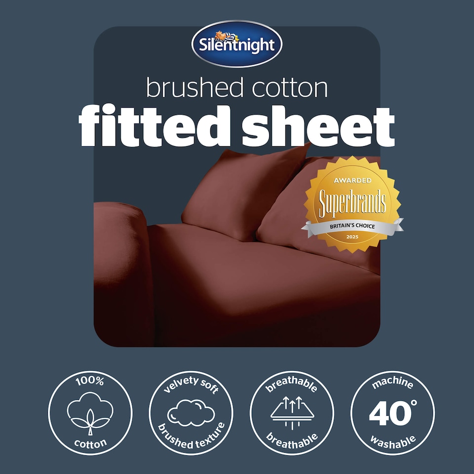 image 1 of Silentnight Brushed Cotton Fitted Sheet, Burgundy