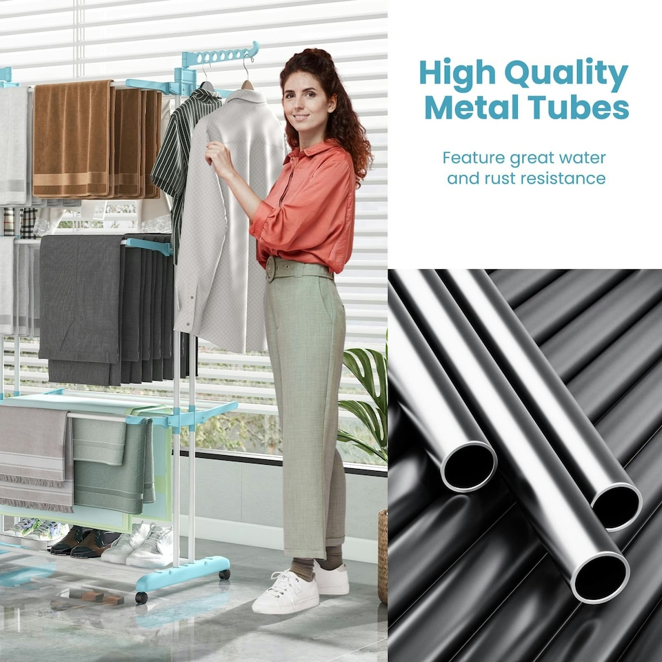 image 1 of COSTWAY 4-Tier Collapsible Laundry Rack Foldable Drying Rack Blue