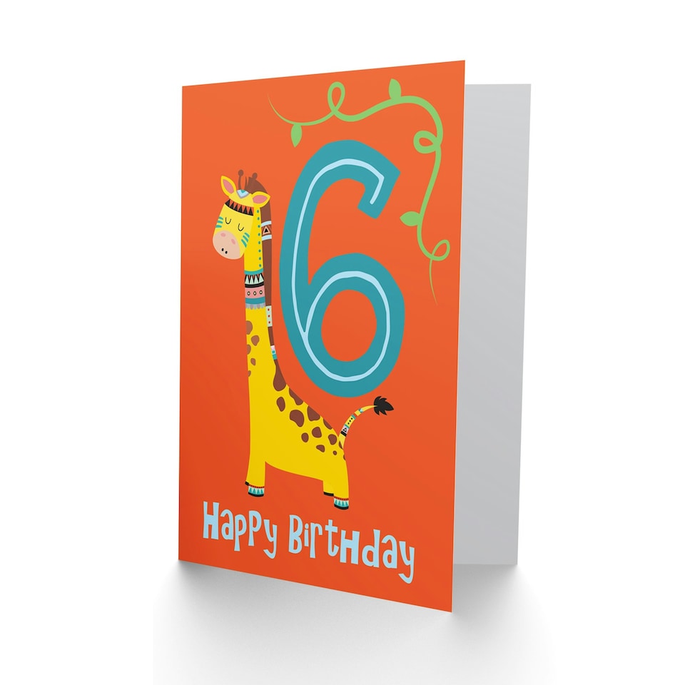 image 1 of Fun Giraffe Age 6 Year Old Child Kids 6th Birthday Card