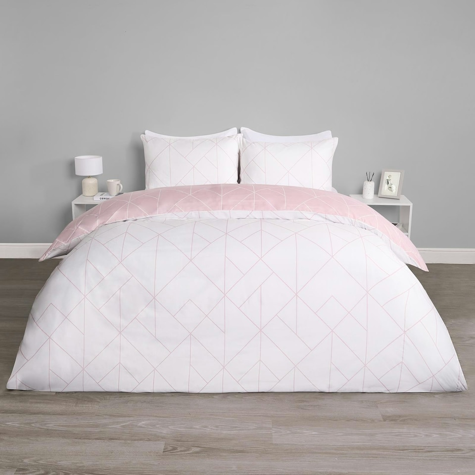 image 1 of OHS Geometric Reversible Print Duvet Cover and Pillowcase Set, Single - Blush Pink
