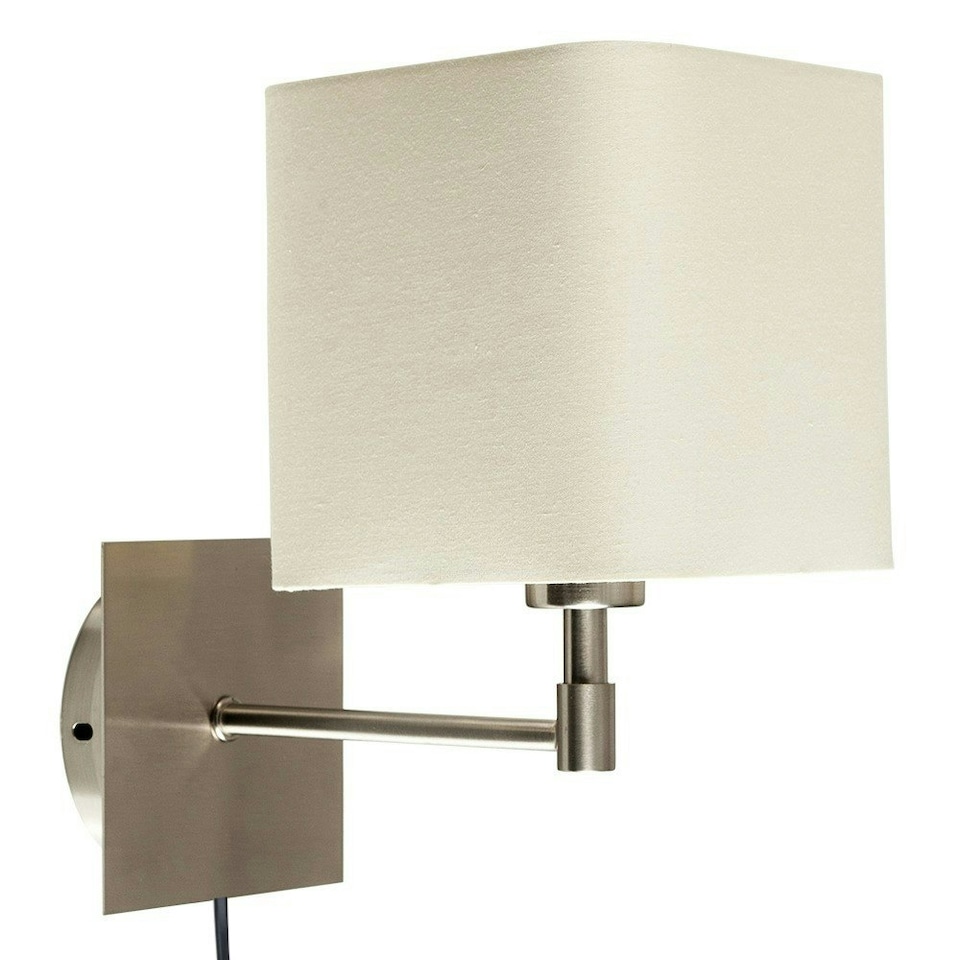 image 1 of ValueLights Sheldon Brushed Chrome Indoor Wall Light With Cream Shade