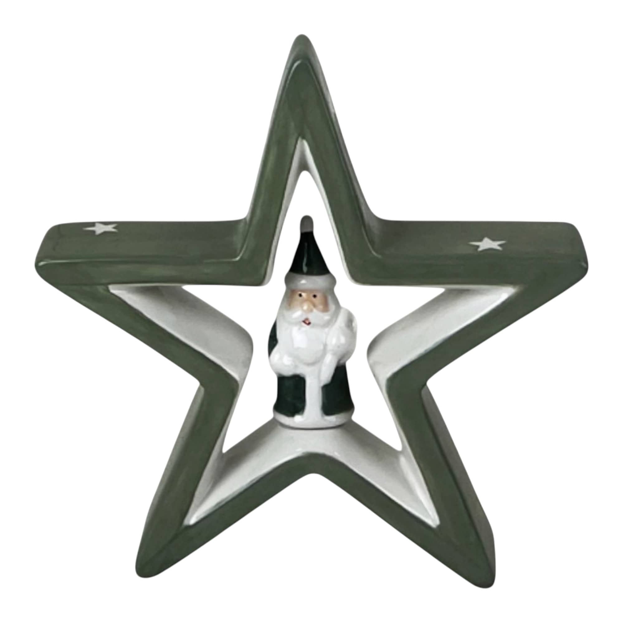 Four Candle Light Green Ceramic Star with Santa Decoration