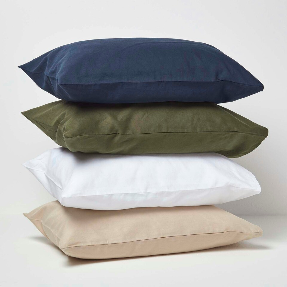 image 1 of Homescapes Navy Linen Kid’s Pillowcases 60 x 40 cm - Pack of 2 Blue