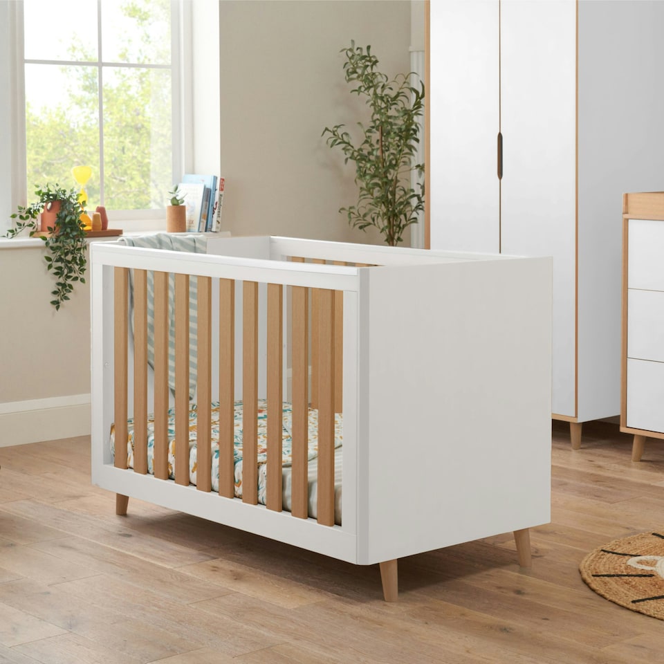 image 1 of Tutti Bambini Fika Mini Cot Bed - White/Light Oak