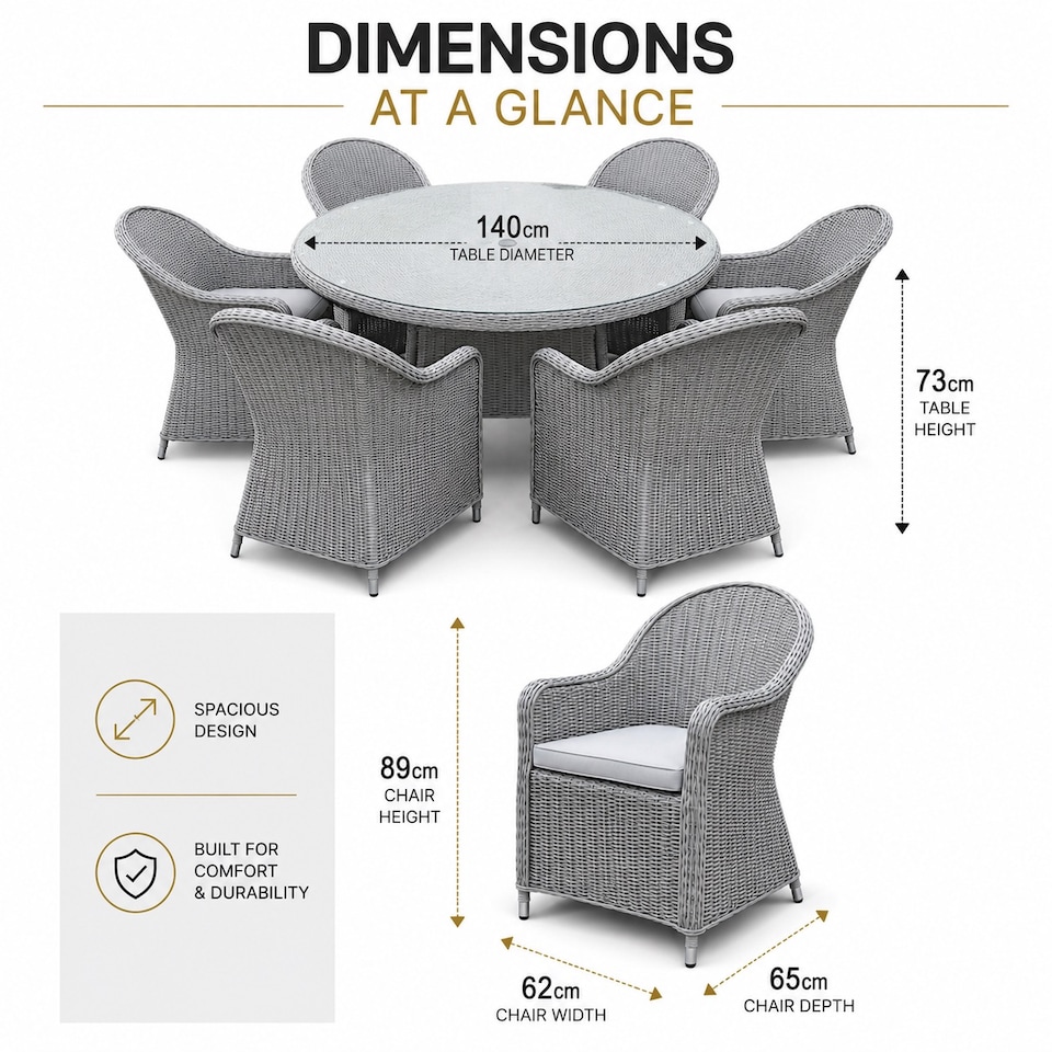 image 1 of Sorrento 6-Seater Rattan Dining Set, Round Garden Table with Chairs, Outdoor Patio Furniture Set