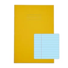 Pack of 10 Rhino A4 48 Page Yellow with Blue Tinted Paper 8mm Lined with Margin Exercise Books