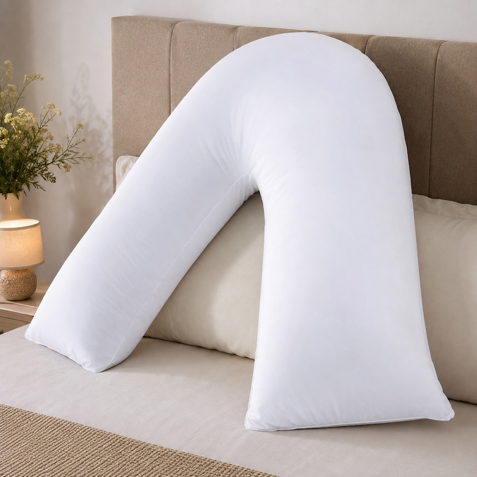 image 1 of V-Shaped Orthopaedic Support Pillow – Cotton-Blend Cover, Down Alternate Fibre Fill