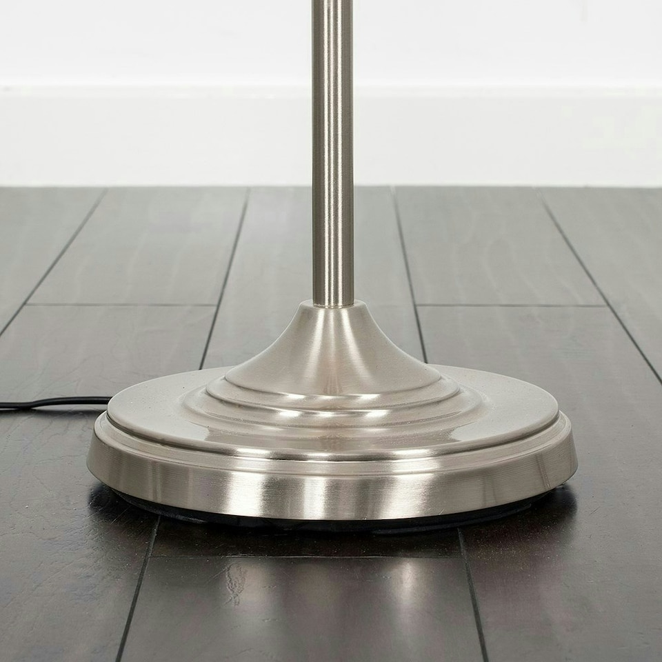 image 1 of ValueLights Traditional Style Satin Nickel Barley Twist Floor Lamp With Grey Light Shade