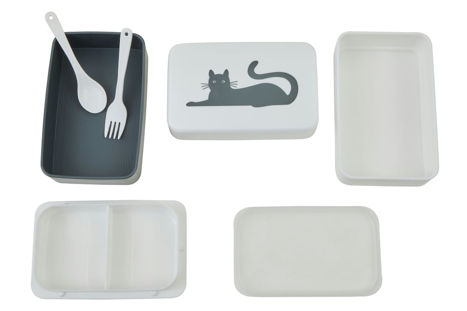 image 1 of Interiors by Premier Minimalist Cat Lunch Box With Cutlery, Organized Lunch Box, Versatile Box With Reusable Spoon And Fork
