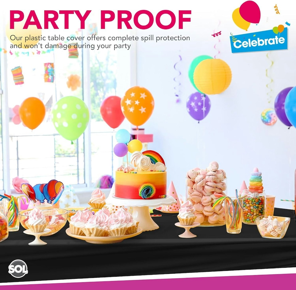 image 1 of SOL 2pk Long Black Table Cloth Party 274x137cm Plastic Cover Tablecloth Black