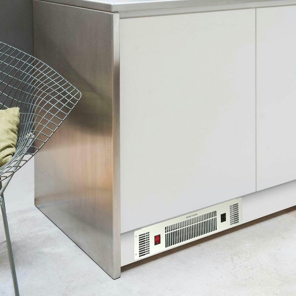 image 1 of SIA 2kW Stainless Steel Slimline Electric Kitchen Plinth Heater In White - PLH3